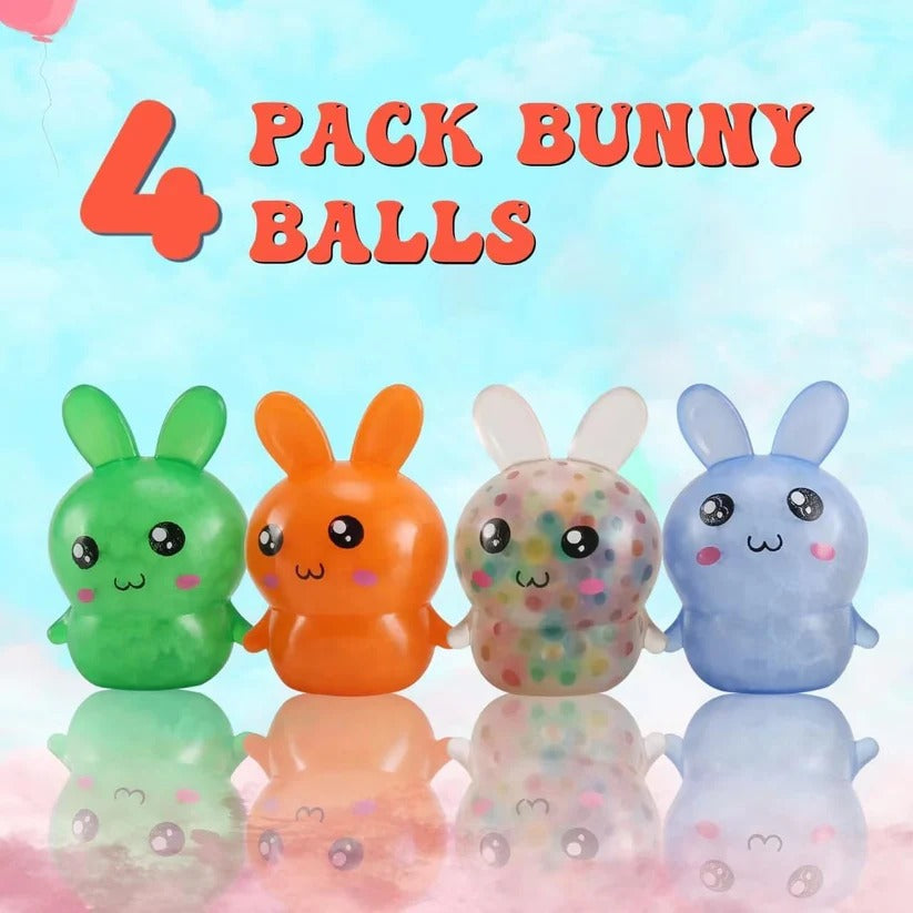 Easter Bunny Squeeze Balls - 4 Pack Stress Relief Toys for Desk Use & Easter Basket Fillers