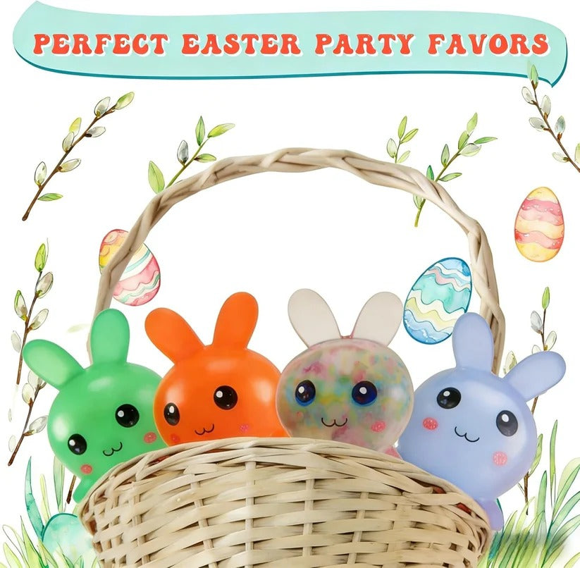 Easter Bunny Squeeze Balls - 4 Pack Stress Relief Toys for Desk Use & Easter Basket Fillers