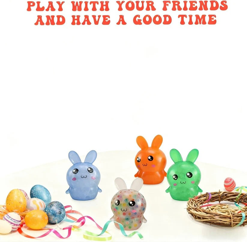 Easter Bunny Squeeze Balls - 4 Pack Stress Relief Toys for Desk Use & Easter Basket Fillers