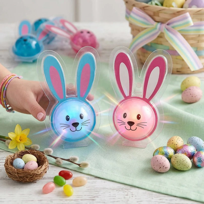12 Pack LED Flashing Bouncy Balls - Easter Bunny Design - Perfect Kids Party Favors & Egg Hunt Toys