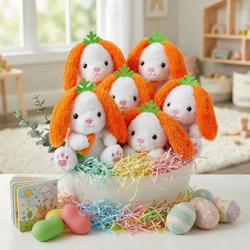 6-Pack Soft Plush Easter Bunny with Carrot Ear Design - Perfect for Kids' Basket Gifts