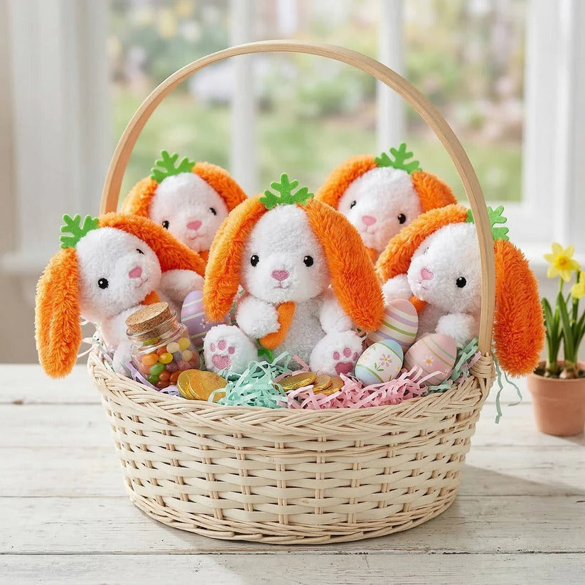 6-Pack Soft Plush Easter Bunny with Carrot Ear Design - Perfect for Kids' Basket Gifts