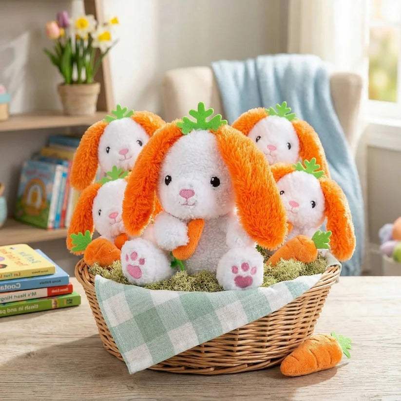 6-Pack Soft Plush Easter Bunny with Carrot Ear Design - Perfect for Kids' Basket Gifts