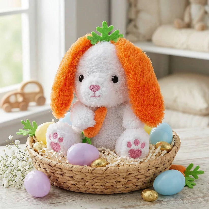 6-Pack Soft Plush Easter Bunny with Carrot Ear Design - Perfect for Kids' Basket Gifts