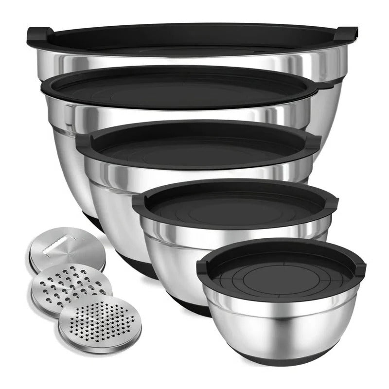 8-Piece Stainless Steel Mixing Bowl Set with Lids & Non-Slip Base - Durable, Stackable Kitchen Bowls for Food Prep & Storage
