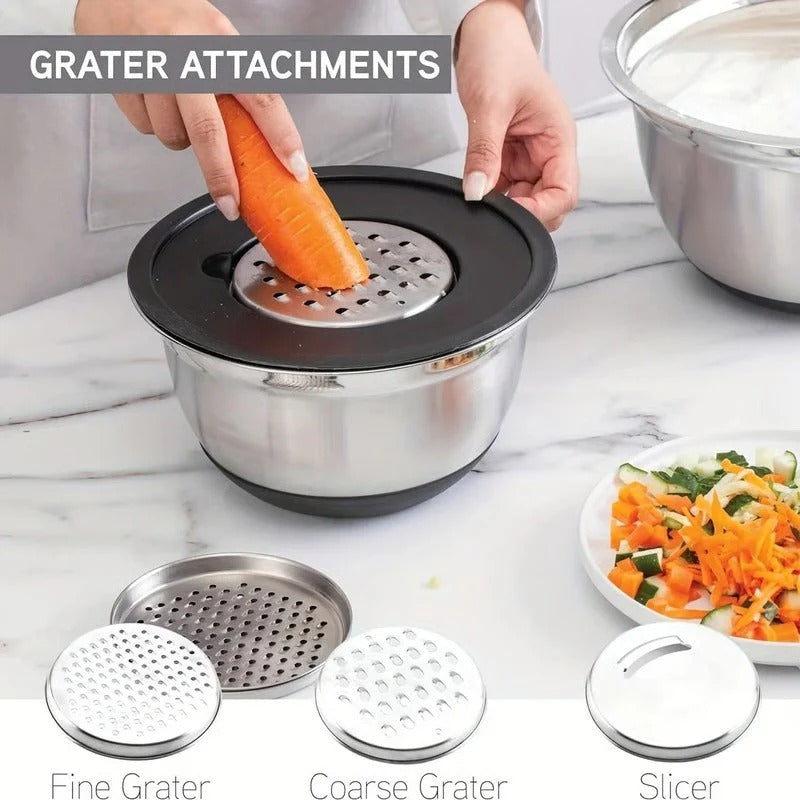 8-Piece Stainless Steel Mixing Bowl Set with Lids & Non-Slip Base - Durable, Stackable Kitchen Bowls for Food Prep & Storage