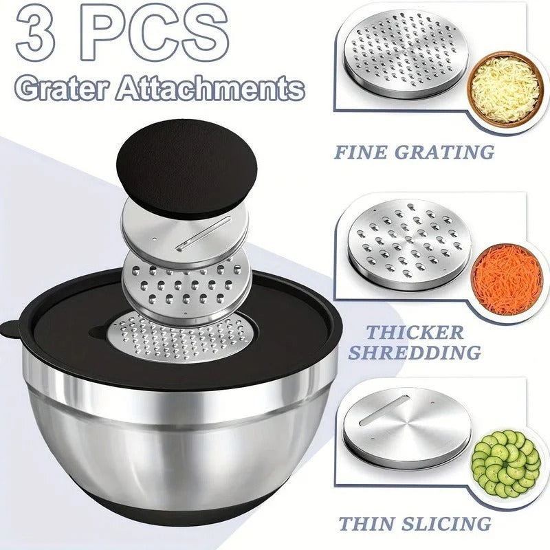 8-Piece Stainless Steel Mixing Bowl Set with Lids & Non-Slip Base - Durable, Stackable Kitchen Bowls for Food Prep & Storage