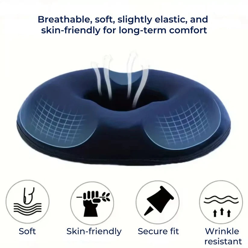 Memory Foam Donut Ring Seat Pad with Removable, Washable Cover - Comfort & Support for Pain Relief