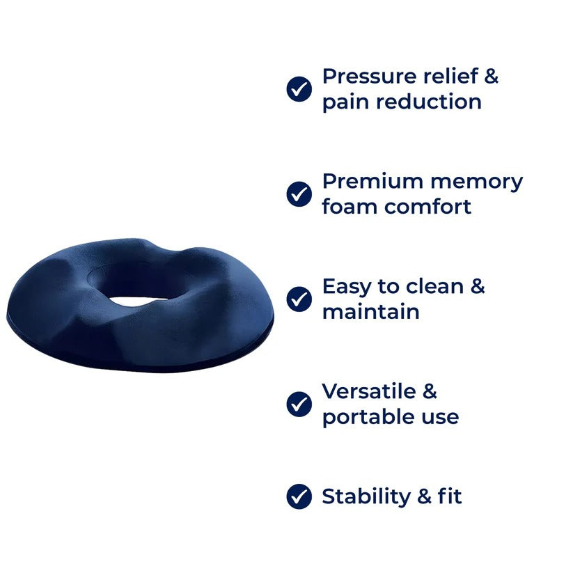 Memory Foam Donut Ring Seat Pad with Removable, Washable Cover - Comfort & Support for Pain Relief