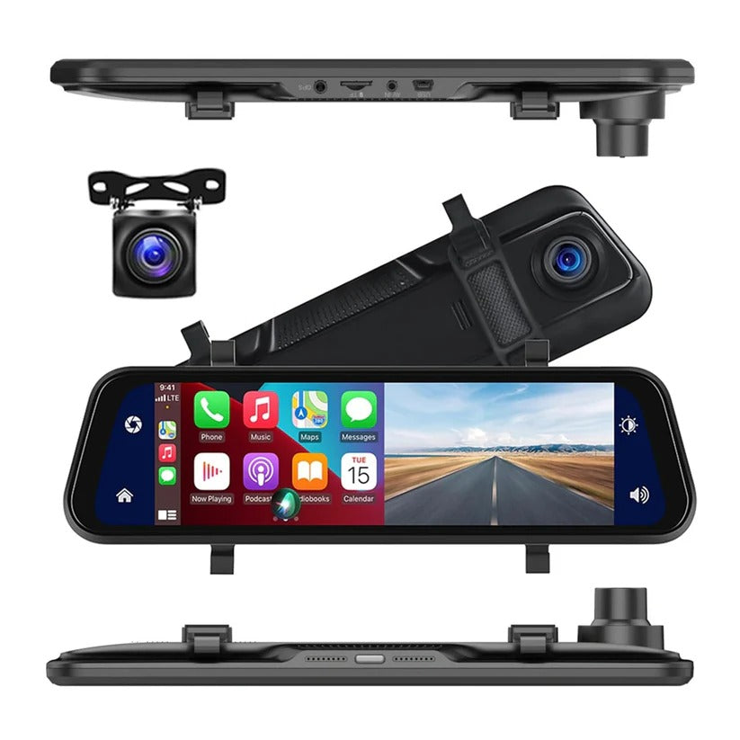 9.66-Inch Dual Camera Rearview Mirror Dash Cam with GPS, Touch Display & Night Vision