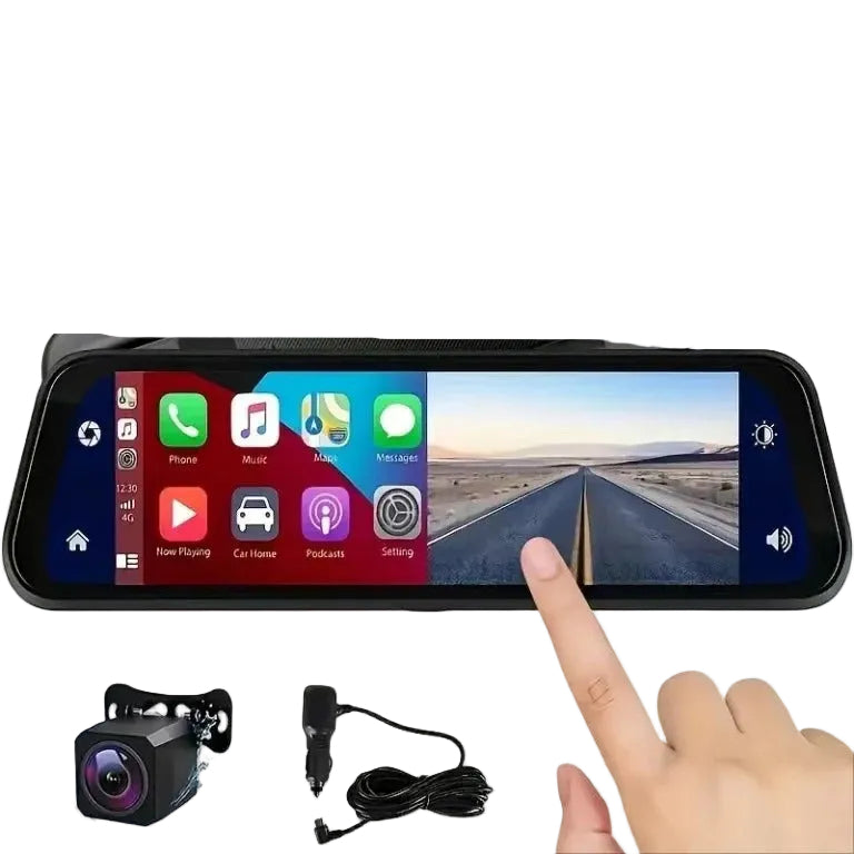 9.66-Inch Dual Camera Rearview Mirror Dash Cam with GPS, Touch Display & Night Vision