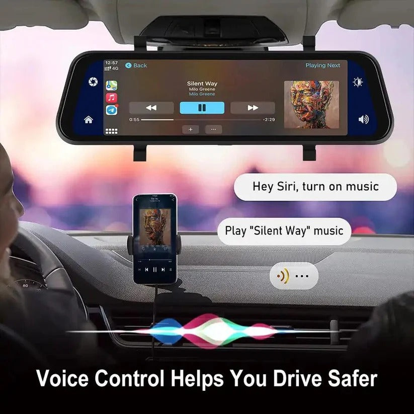 9.66-Inch Dual Camera Rearview Mirror Dash Cam with GPS, Touch Display & Night Vision