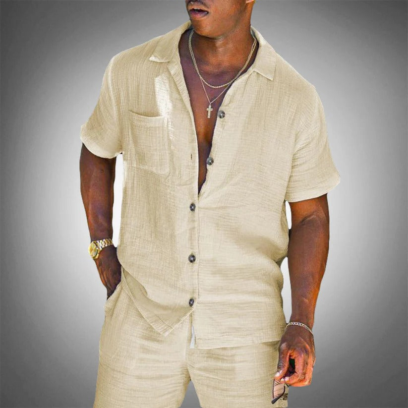 Men's Casual Summer Linen Two-Piece Shirt and Pants Set - Lightweight & Breathable