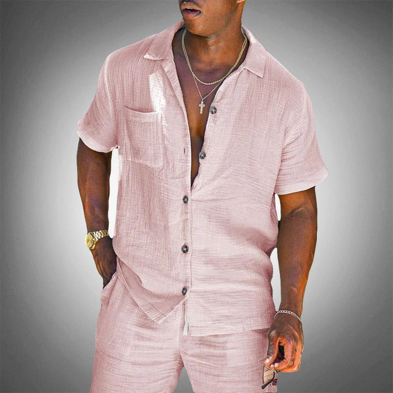 Men's Casual Summer Linen Two-Piece Shirt and Pants Set - Lightweight & Breathable