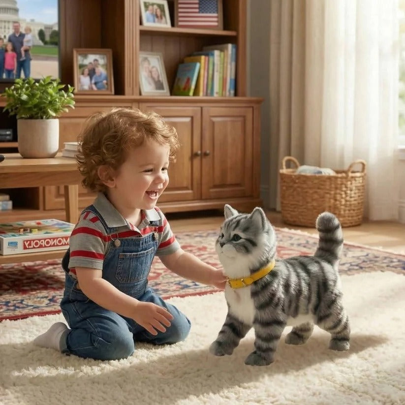 Interactive Battery-Operated Plush Cat Toy with Walking Motion and Sound Effects – Perfect for Kids