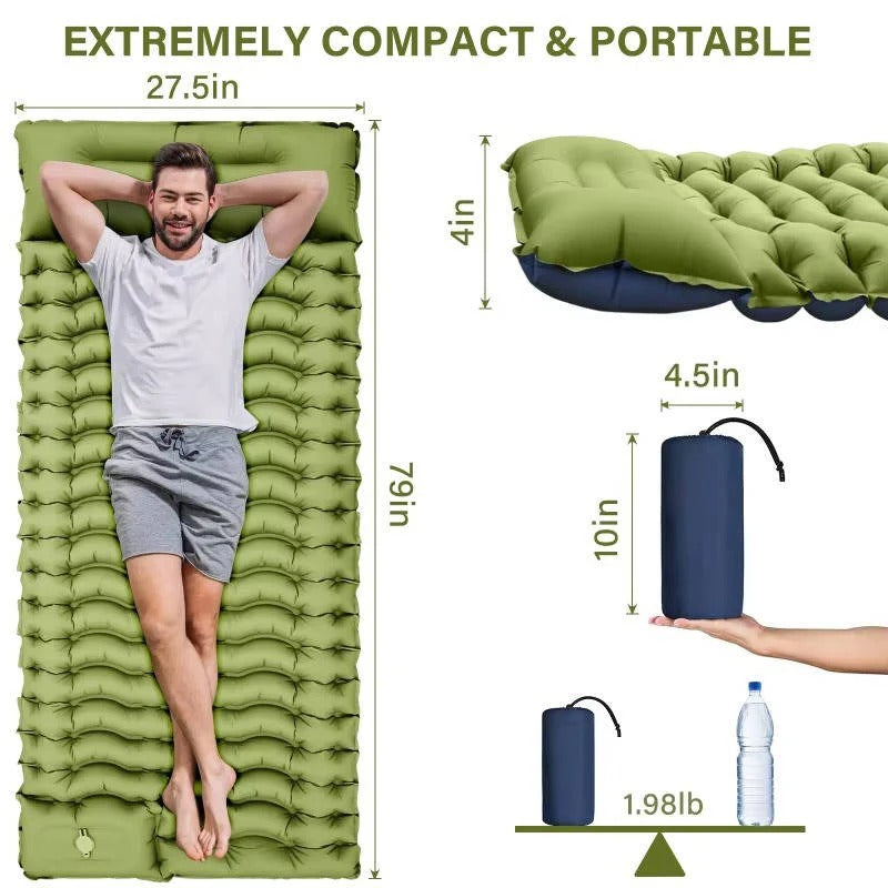 Ultra-Lightweight Inflatable Camping Sleeping Mat with Built-In Pillow - Perfect for Outdoor Adventures