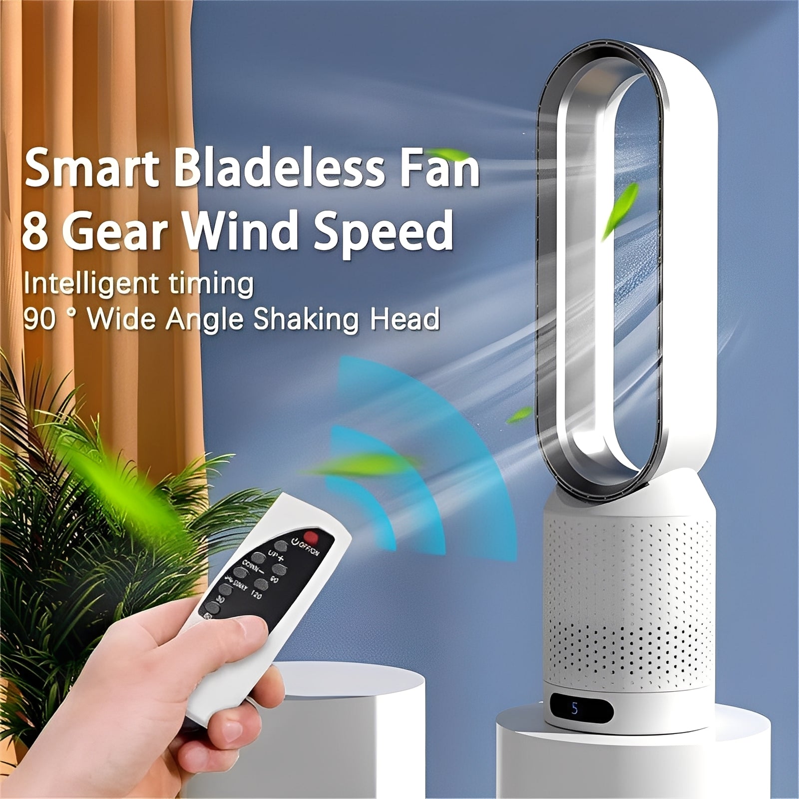 Portable Bladeless Fan with Remote Control - Quiet, Energy-Efficient Cooling for Home & Office