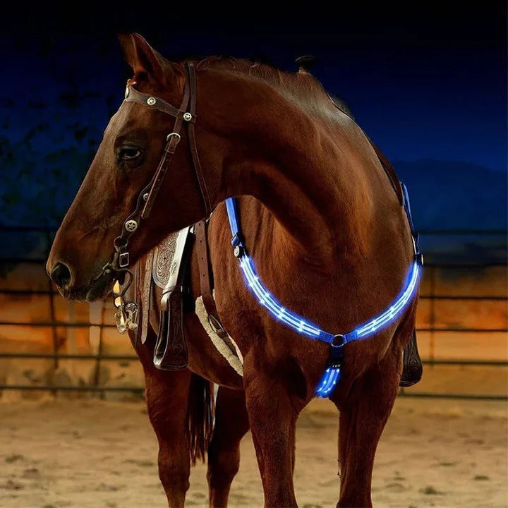 LED Light-Up Horse Breast Collar - Adjustable & Durable Equine Gear for Night Riding & Visibility
