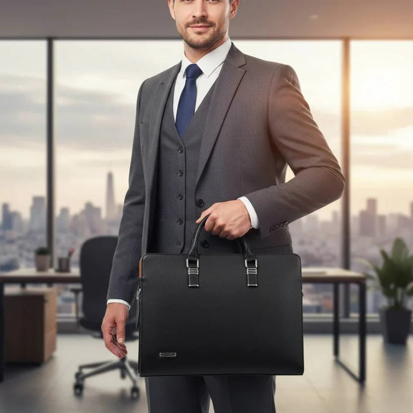 Men's Leather Laptop Shoulder Bag - Fits 14-15 Inch Laptops, Stylish & Durable Design