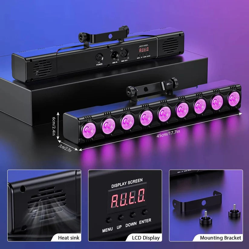 36W RGBW LED Wash Light Bar - DMX DJ Stage Uplight with Remote Control for Parties, Events & Performances