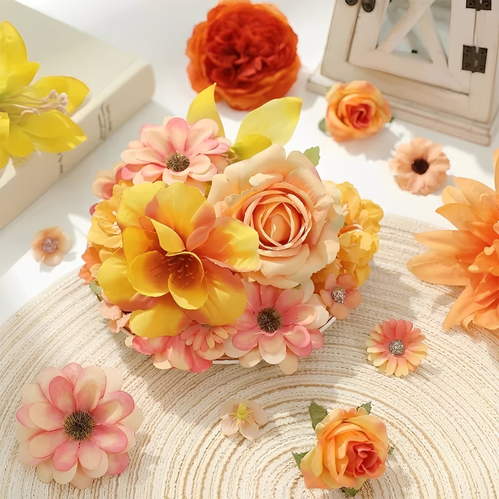Silk Rose & Daisy Artificial Flower Heads - Perfect for DIY Wreaths, Bouquets & Home Decor