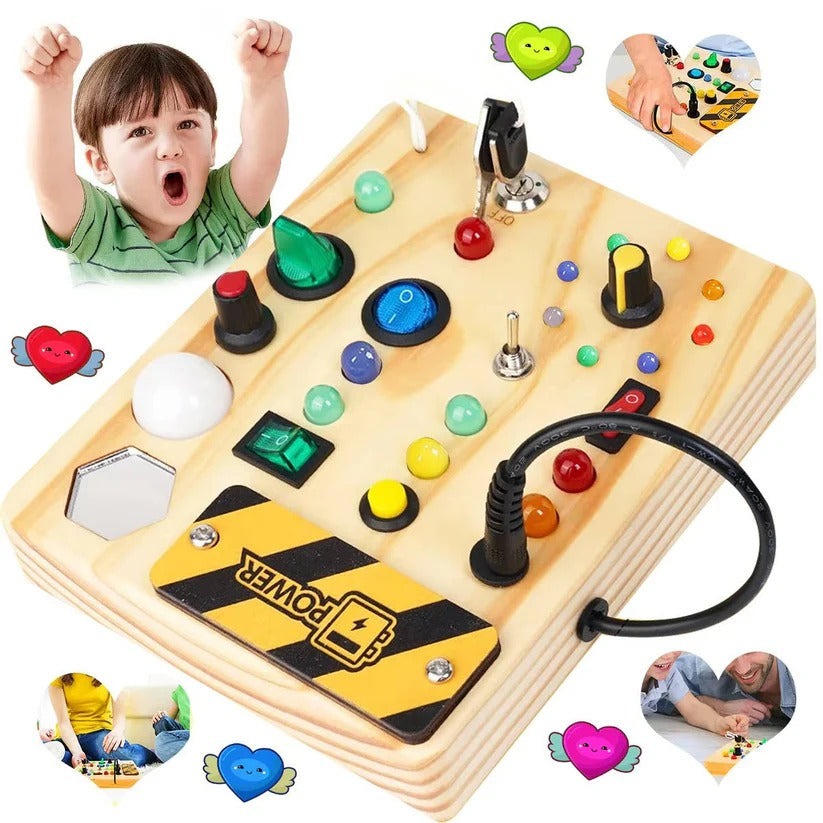 Montessori Wooden Switch Board with LED Lights for Toddlers - Interactive Learning Toy for Fine Motor Skills Development