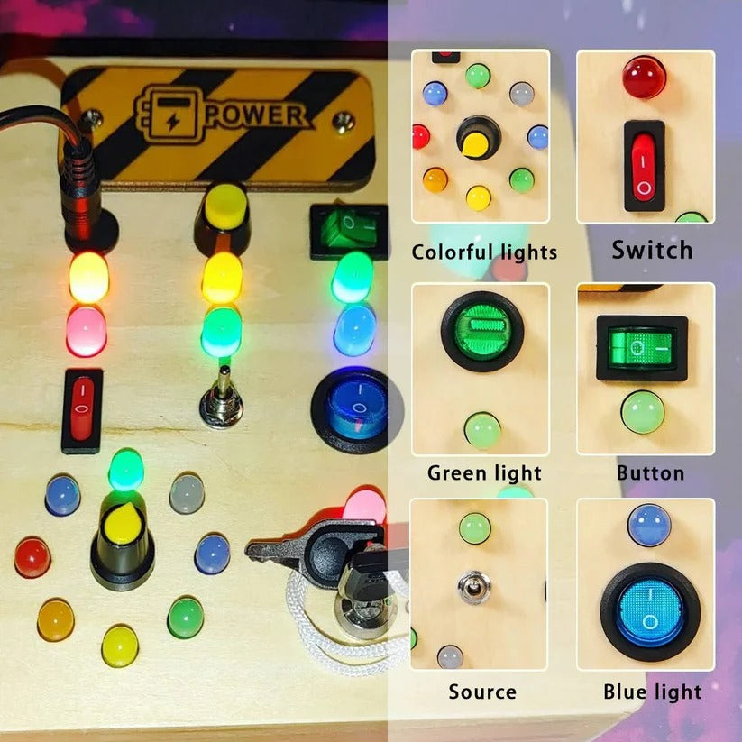 Montessori Wooden Switch Board with LED Lights for Toddlers - Interactive Learning Toy for Fine Motor Skills Development