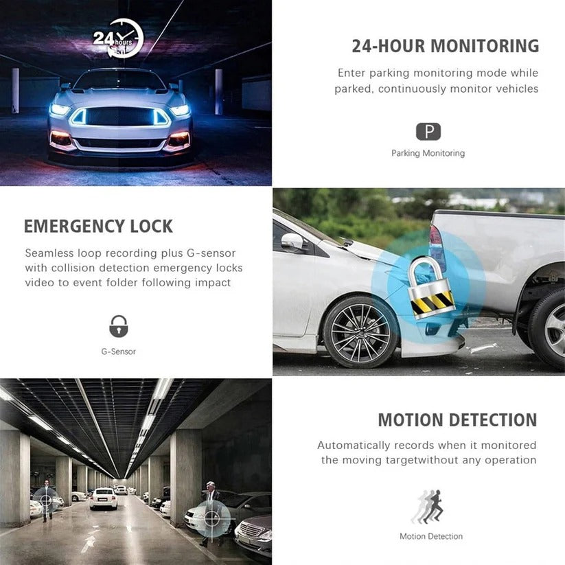 Dual Lens Dash Camera with Front & Rear Recording, 2-Inch Display & Parking Monitor – High-Definition Vehicle Security Camera