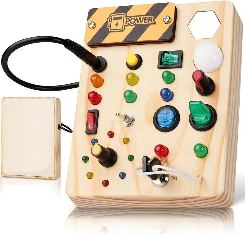 Montessori Wooden Switch Board with LED Lights for Toddlers - Interactive Learning Toy for Fine Motor Skills Development