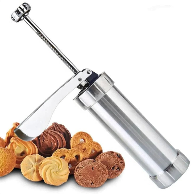 Premium Aluminum Cookie Press Set - 20 Disc Shapes & 4 Piping Nozzles for Perfect Cookies & Decorated Treats
