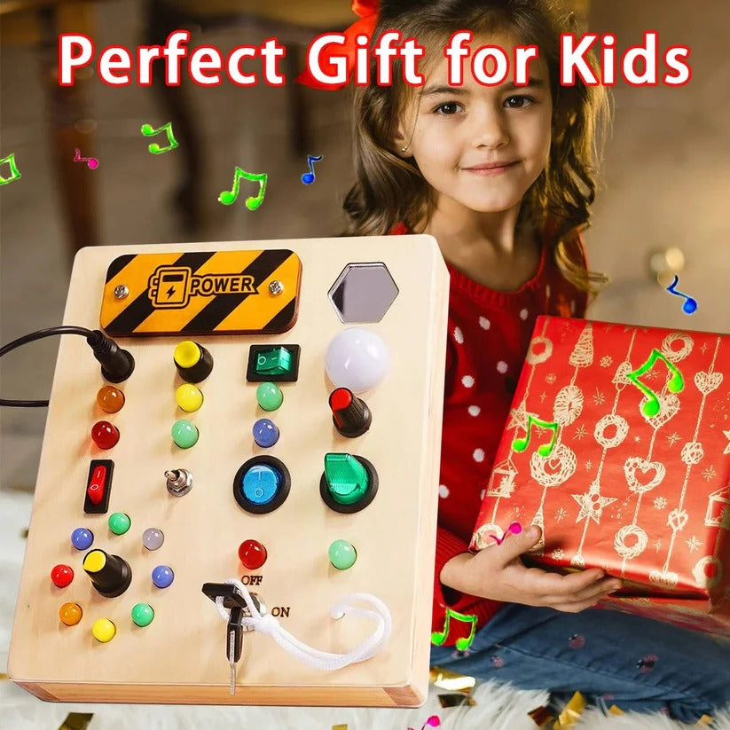 Montessori Wooden Switch Board with LED Lights for Toddlers - Interactive Learning Toy for Fine Motor Skills Development