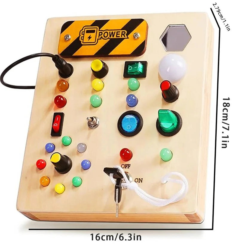 Montessori Wooden Switch Board with LED Lights for Toddlers - Interactive Learning Toy for Fine Motor Skills Development