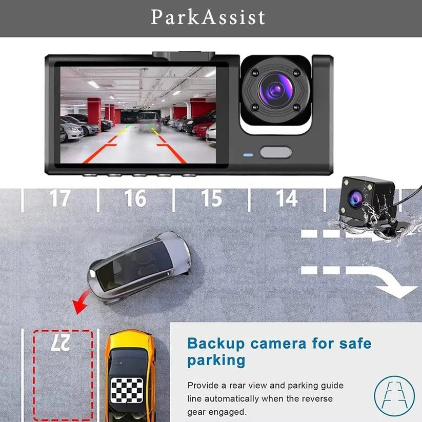 Dual Lens Dash Camera with Front & Rear Recording, 2-Inch Display & Parking Monitor – High-Definition Vehicle Security Camera