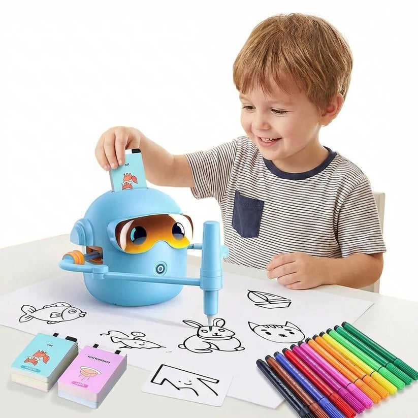 Kids Voice-Guided Drawing Robot - 100 Art Cards & Markers Included | Interactive Creative Learning Toy