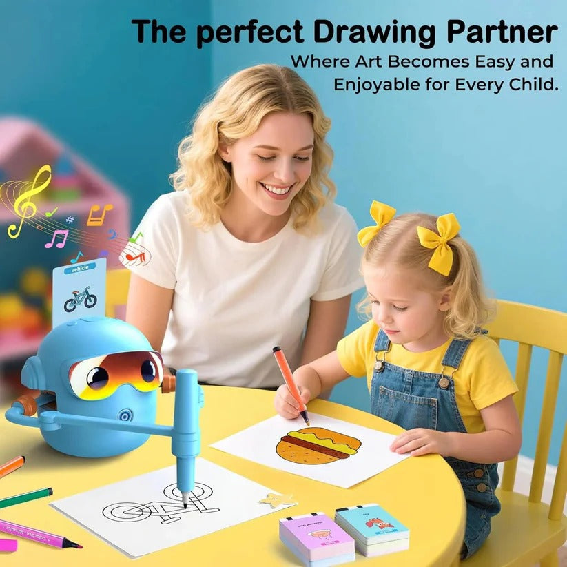 Kids Voice-Guided Drawing Robot - 100 Art Cards & Markers Included | Interactive Creative Learning Toy