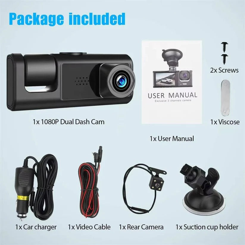 Dual Lens Dash Camera with Front & Rear Recording, 2-Inch Display & Parking Monitor – High-Definition Vehicle Security Camera