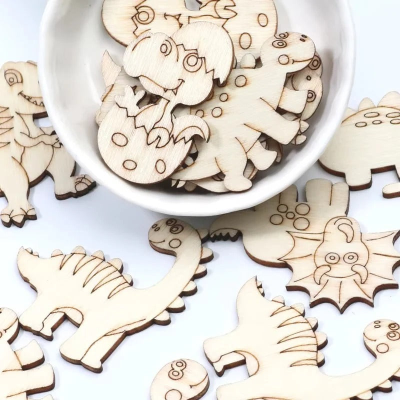 20-Piece Wooden Dinosaur Craft Slices Set for Scrapbooking & DIY Projects - Perfect for Kids' Crafts and Creative Fun