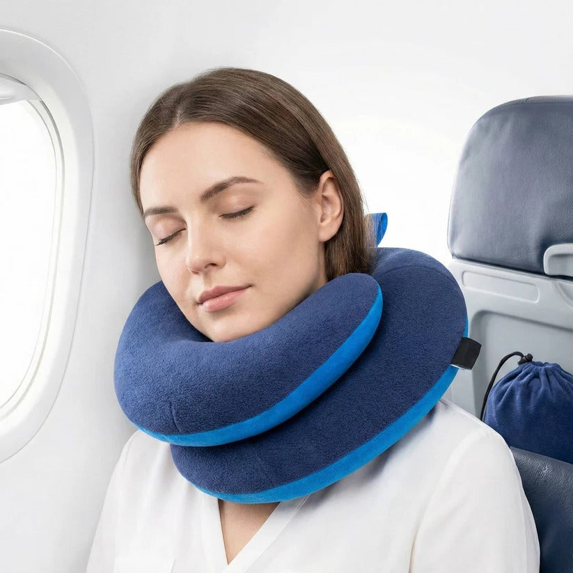 Adjustable Travel Neck Pillow - Reversible Microfleece Cover for Ultimate Comfort