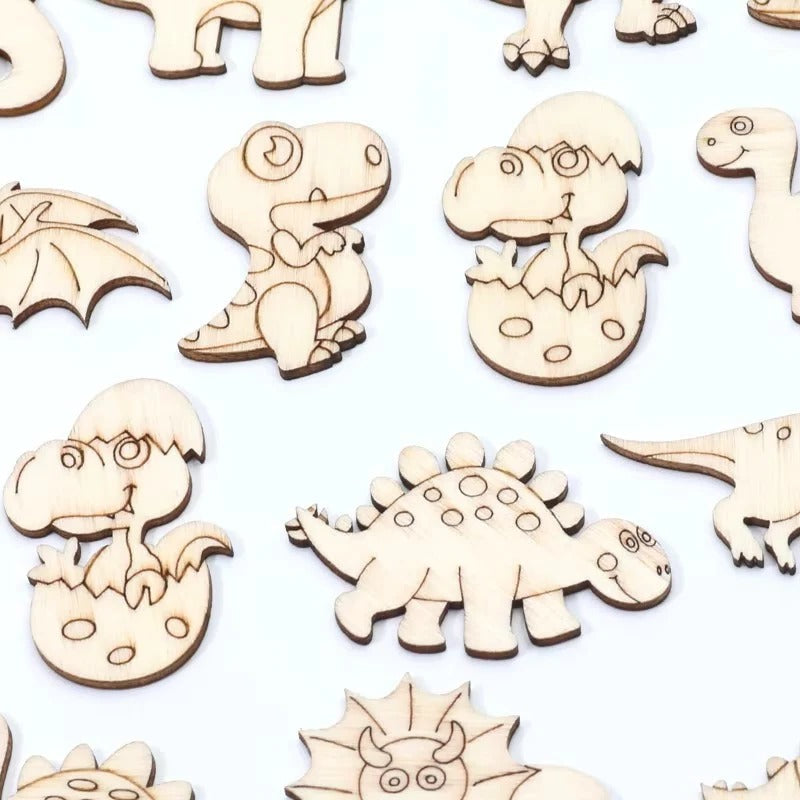 20-Piece Wooden Dinosaur Craft Slices Set for Scrapbooking & DIY Projects - Perfect for Kids' Crafts and Creative Fun