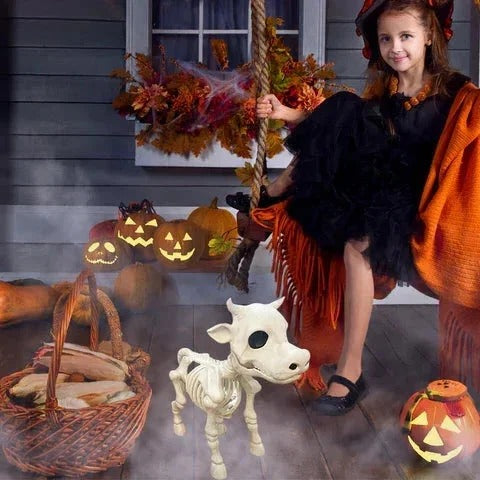 Spooky Halloween Cow and Horse Skeleton Decorative Prop - Perfect for Haunted House and Halloween Decor