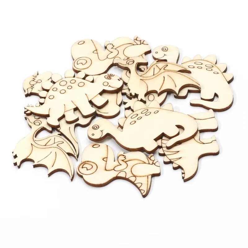 20-Piece Wooden Dinosaur Craft Slices Set for Scrapbooking & DIY Projects - Perfect for Kids' Crafts and Creative Fun