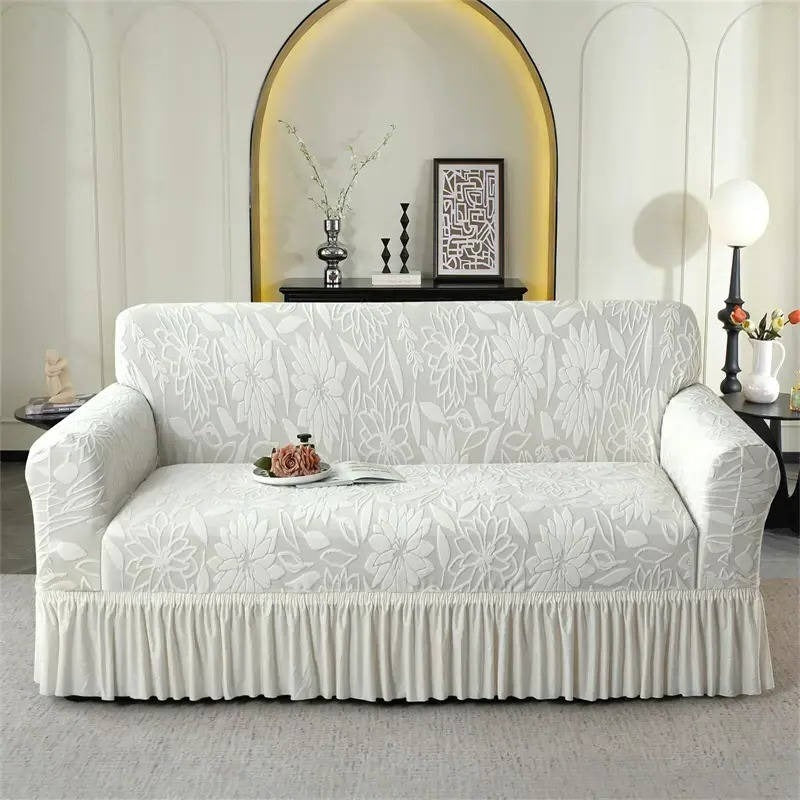 Elegant Jacquard Sofa Slipcover with Sunflower Pattern & Stylish Skirt - Perfect for Home Decor