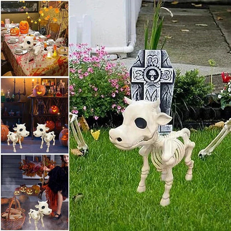 Spooky Halloween Cow and Horse Skeleton Decorative Prop - Perfect for Haunted House and Halloween Decor