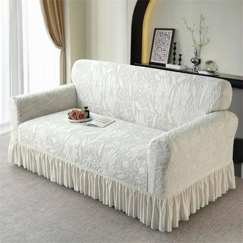 Elegant Jacquard Sofa Slipcover with Sunflower Pattern & Stylish Skirt - Perfect for Home Decor