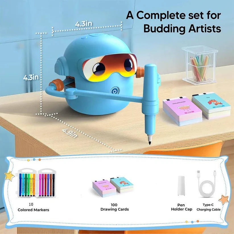 Kids Voice-Guided Drawing Robot - 100 Art Cards & Markers Included | Interactive Creative Learning Toy