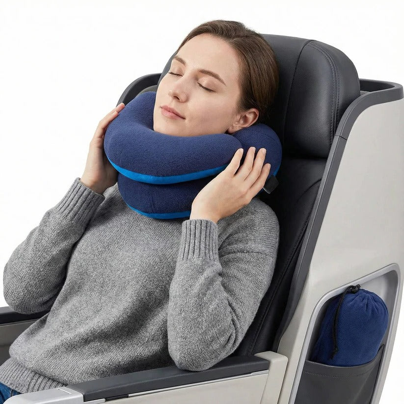 Adjustable Travel Neck Pillow - Reversible Microfleece Cover for Ultimate Comfort