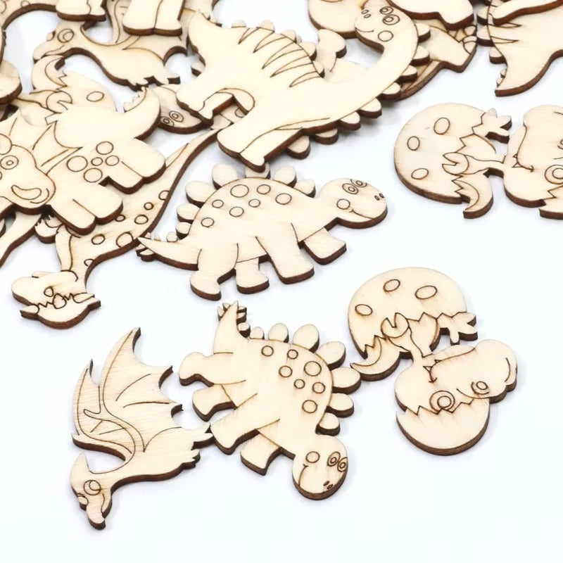 20-Piece Wooden Dinosaur Craft Slices Set for Scrapbooking & DIY Projects - Perfect for Kids' Crafts and Creative Fun