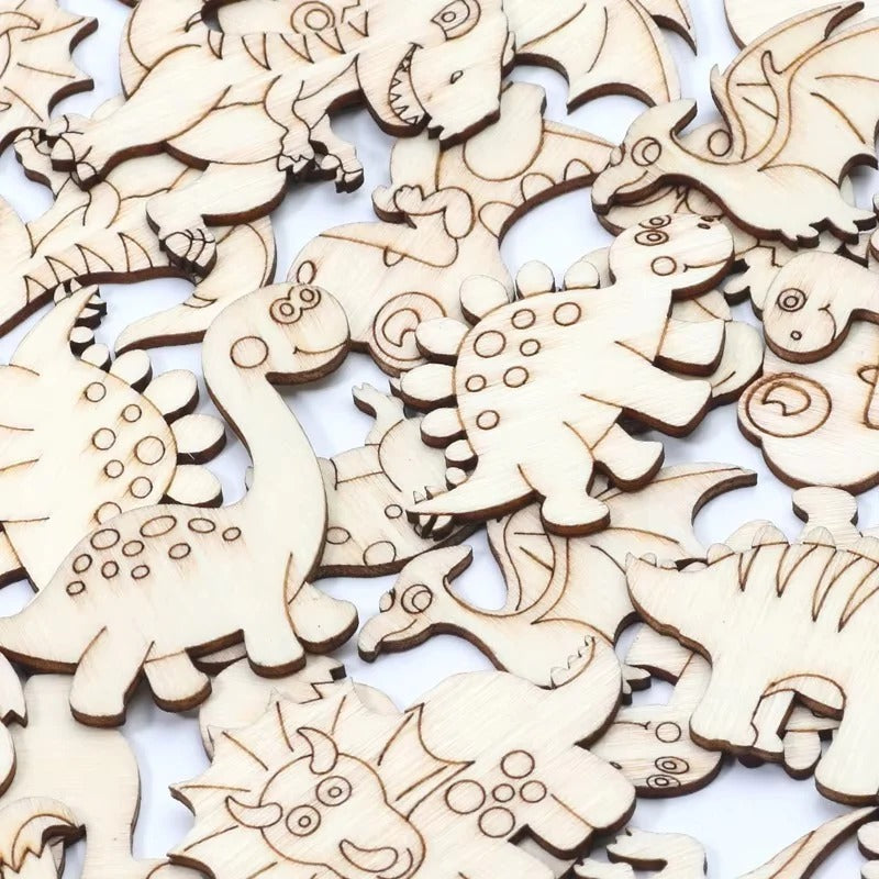 20-Piece Wooden Dinosaur Craft Slices Set for Scrapbooking & DIY Projects - Perfect for Kids' Crafts and Creative Fun