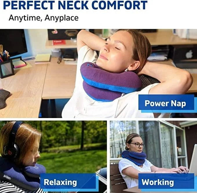 Adjustable Travel Neck Pillow - Reversible Microfleece Cover for Ultimate Comfort