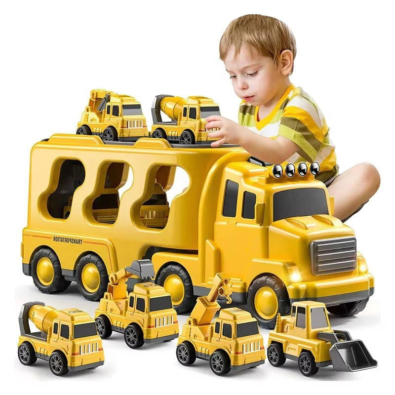 5-Piece Construction Truck Toy Set with Carrier & Ramp - Perfect for Kids' Imaginative Play